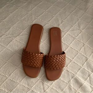 Brown Woven Slide Sandals